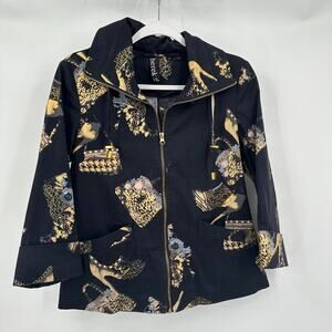 Berek Womens Novelty Print Jacket Size S Purse Shoe Theme Whimsical Eclectic Art